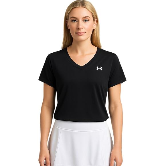 Under Armour HeatGear Black V-Neck Tee Loose Fit XXL workout  running - Picture 1 of 4